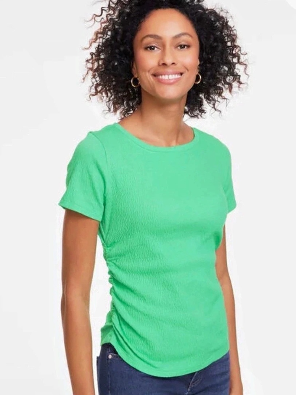 Talbots Jacquard Knit Crewneck Top Green Medium